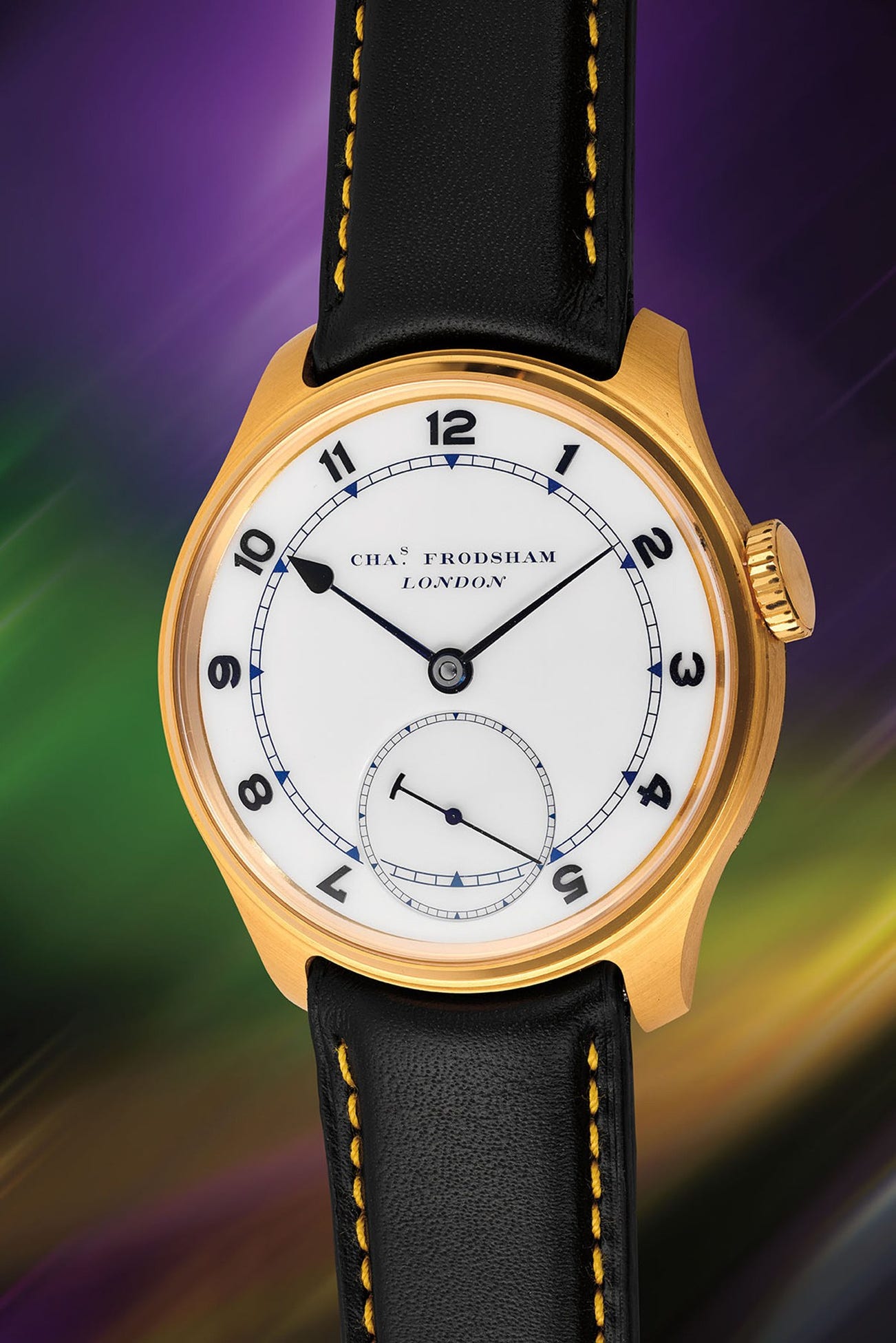 <p><strong>CHARLES FRODSHAM</strong> <em>Double Impulse Chronometer Unique Piece, 22K yellow gold</em></p>