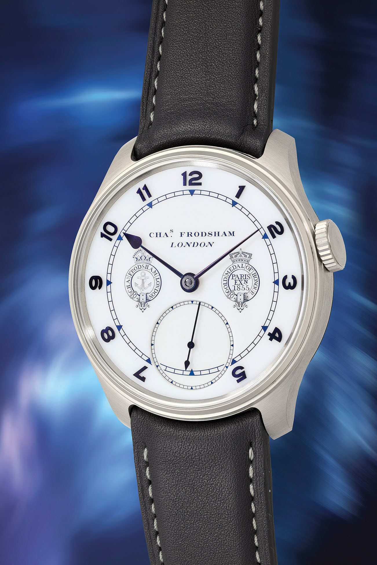 <p><strong>CHARLES FRODSHAM.</strong> <em>Double Impulse Chronometer, 18K white gold,</em> $$120,000 - 240,000</p>