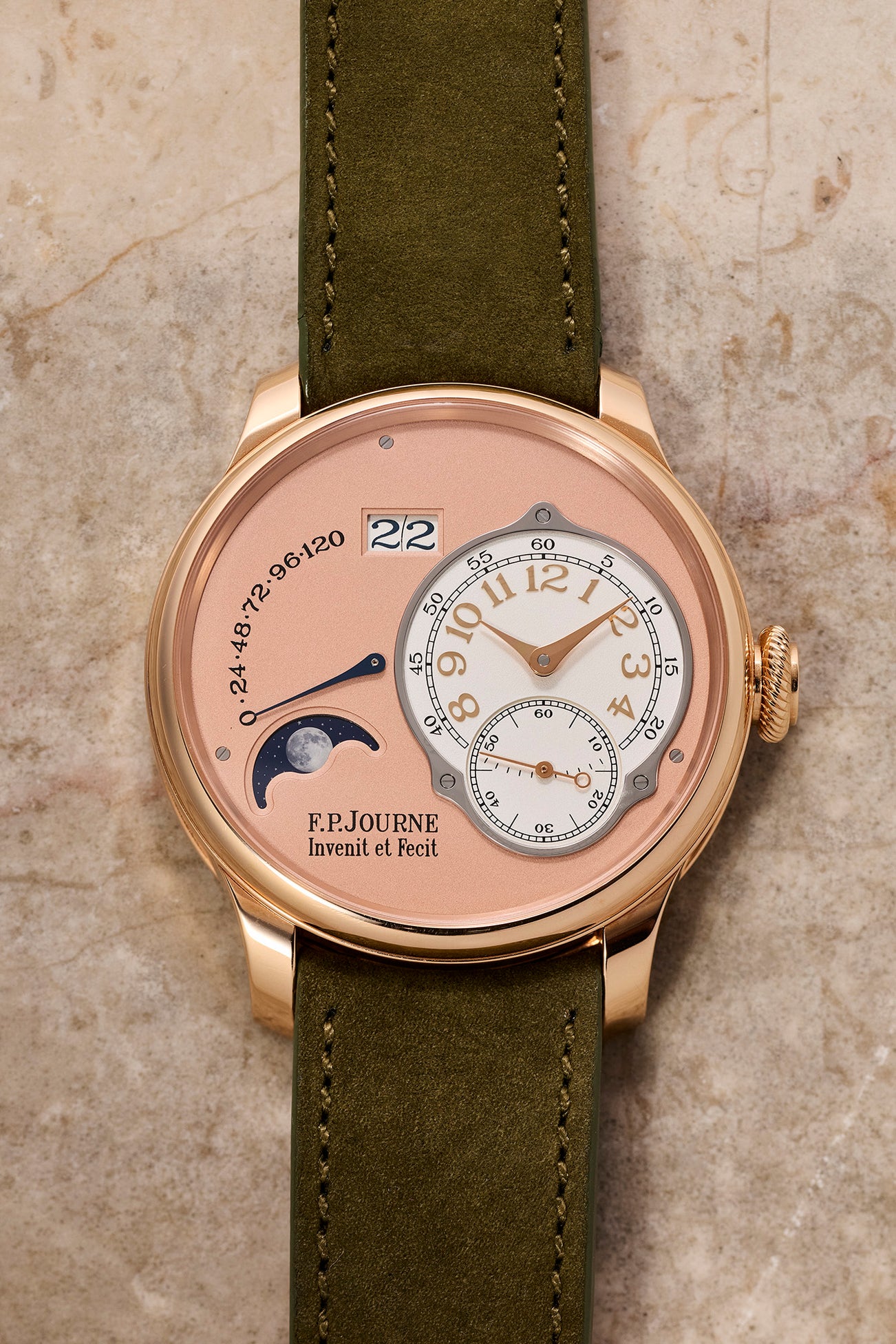 <p><strong>F.P. JOURNE</strong> <em>Octa Lune in 18K pink gold with pink gold dial, $</em>60,000 - 120,000 USD</p>