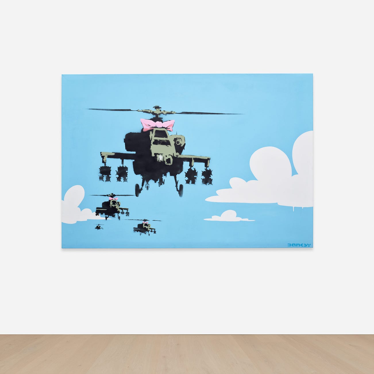 <p><strong>BANKSY</strong> <em>Happy Choppers,&nbsp;</em>&pound;1,000,000&ndash;1,500,000</p>

