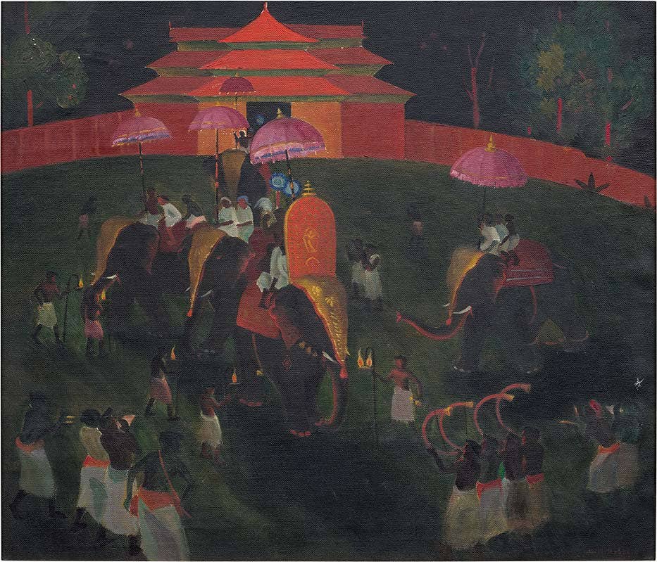 <p><strong>KATTINGERI KRISHNA HEBBAR</strong> <em>Elephant Parade at night,</em> £100,000–150,000 </p>