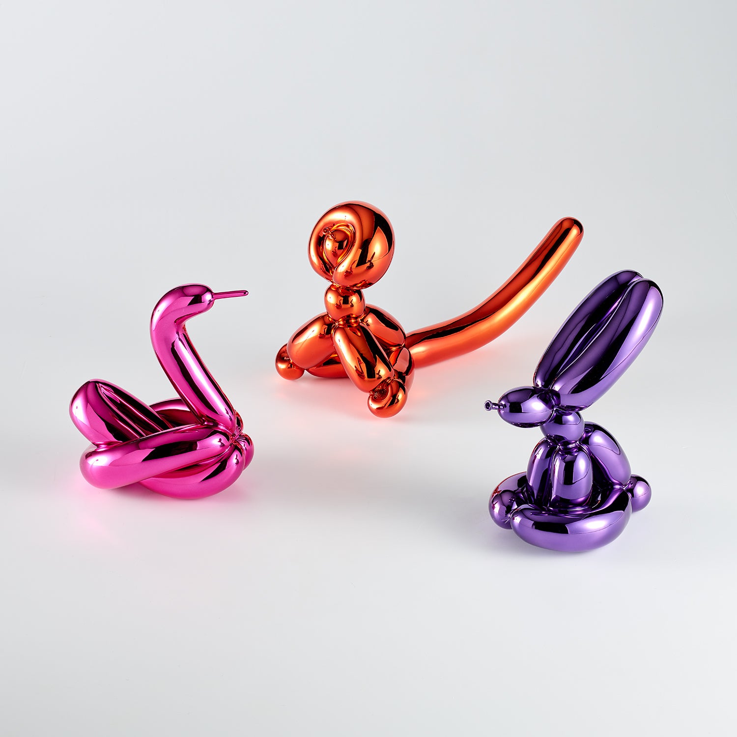 Balloon Swan (Magenta); Balloon Monkey (Orange); and Balloon Rabbit (Violet)