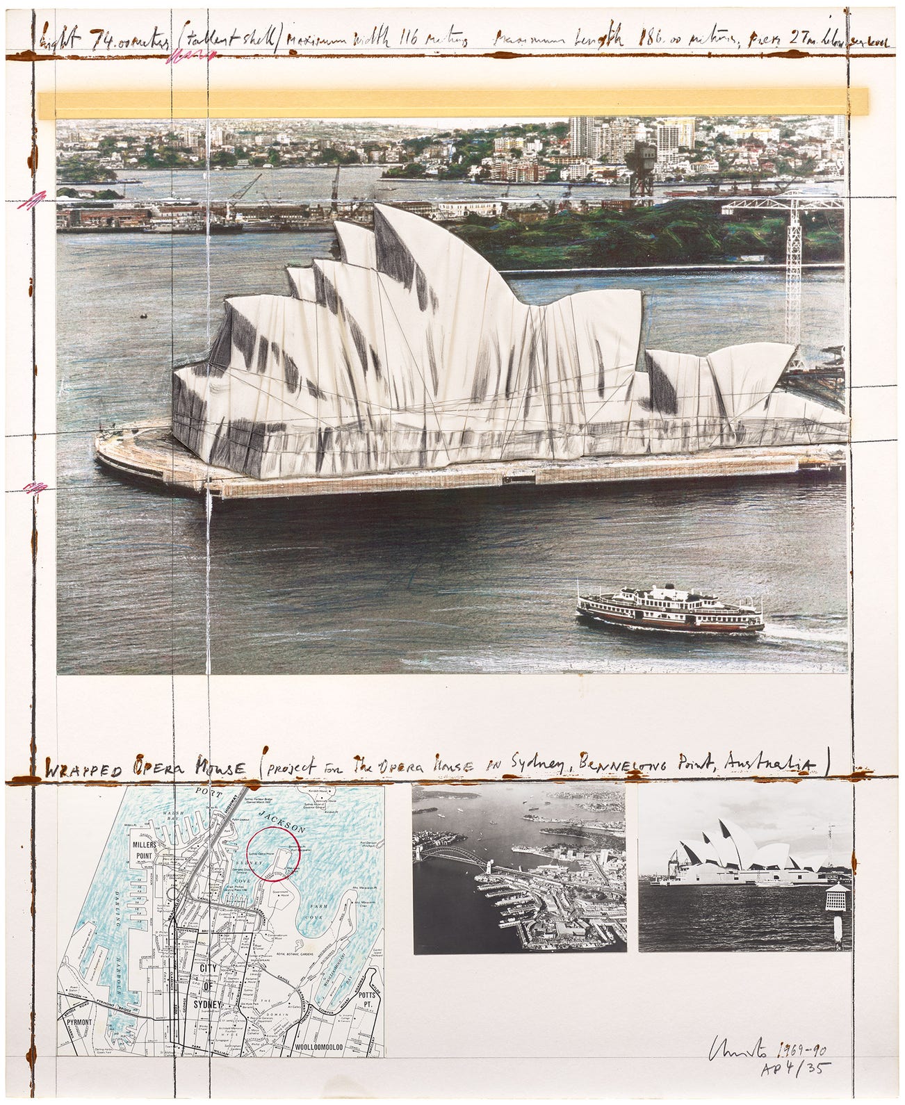 <p><strong>CHRISTO AND JEANNE-CLAUDE</strong> <em>Wrapped Opera House, Project for Sydney, </em>1991</p>
