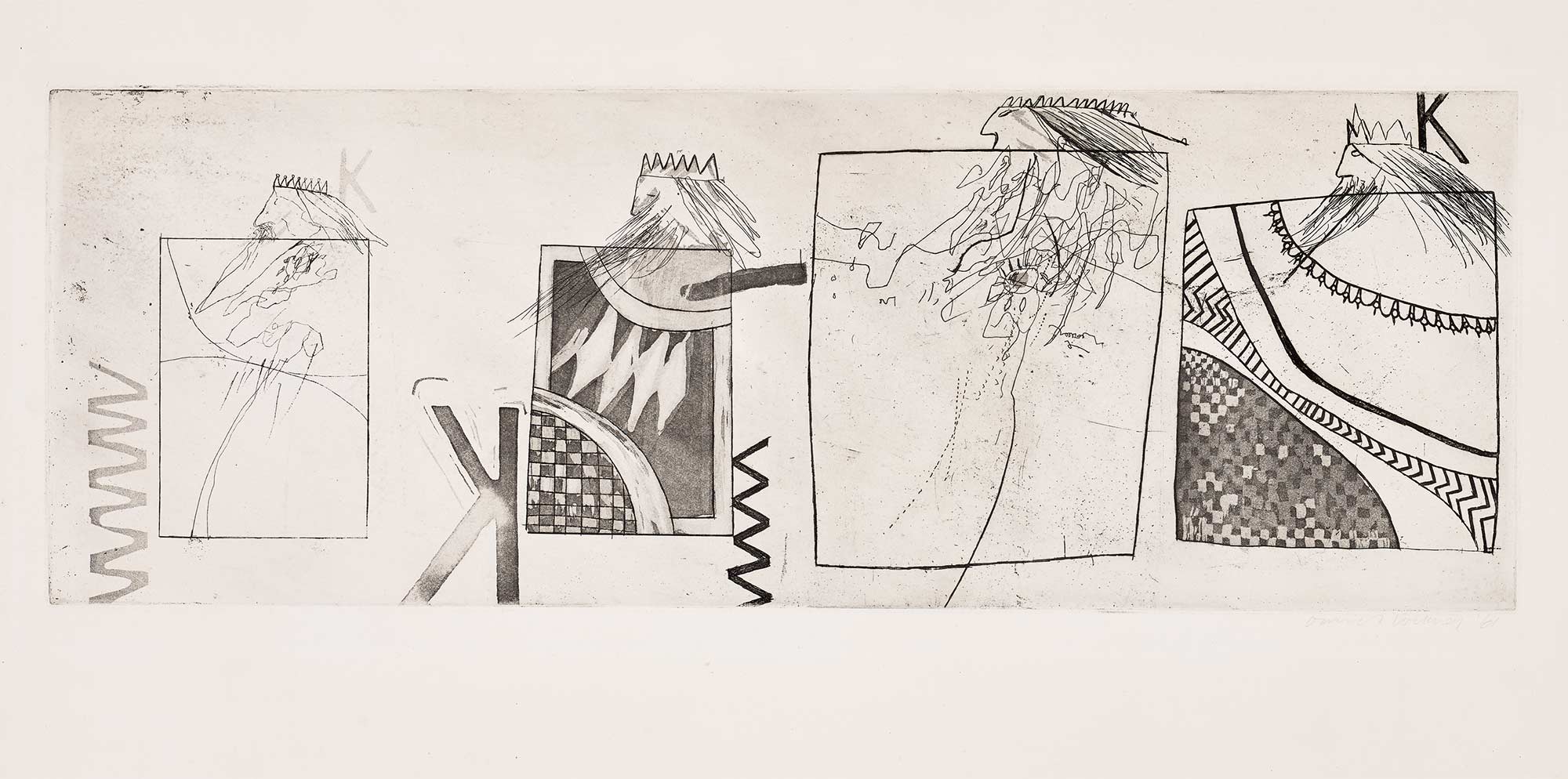 <p><strong>DAVID HOCKNEY</strong> <em>Three Kings and a Queen,</em> £6,000–8,000</p>