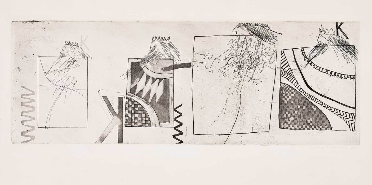 <p><strong>DAVID HOCKNEY</strong> <em>Three Kings and a Queen,</em> &pound;6,000&ndash;8,000</p>
