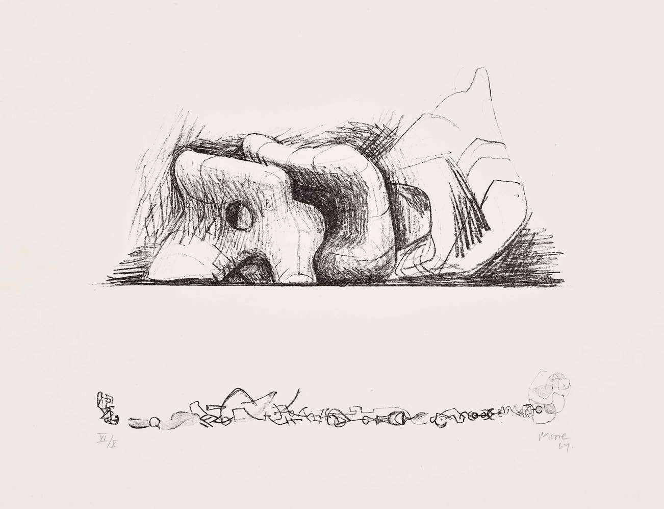 <p><strong>HENRY MOORE</strong> <em>Large Reclining Figure and Small Motifs,</em> &pound;300&ndash;500</p>
