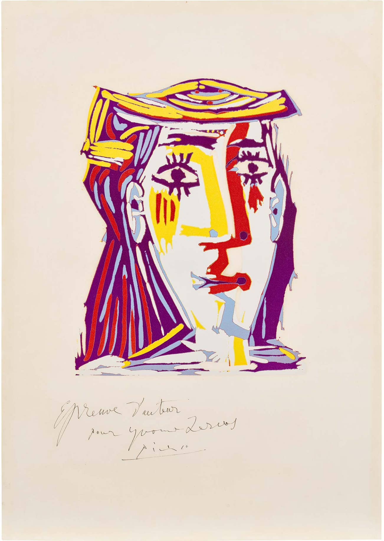 <p><strong>PABLO PICASSO</strong> <em>Portrait de Jacqueline au chapeau de paille multicolore (Portrait of Jacqueline in a Multicoloured Straw Hat), </em>&pound;40,000&ndash;60,000</p>
