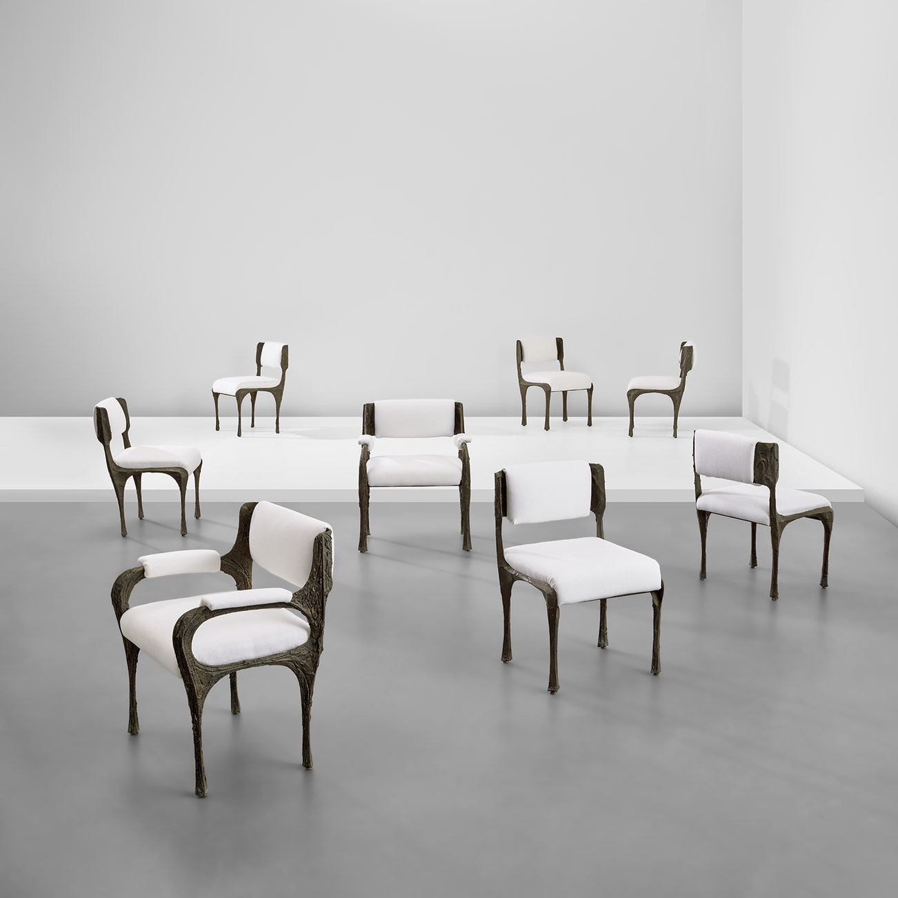 Set of six chairs, model no. PE-106 and two armchairs, model no.