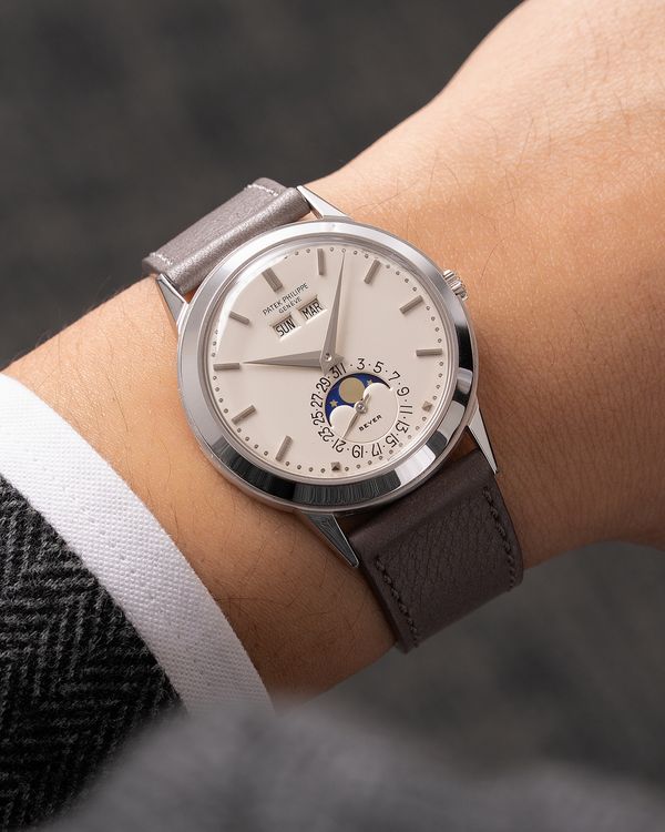 Lot 1097: A 1972 Patek Philippe Ref. 3448 Padellone “Tokyo White” in 18k white gold, included in the Phillips Hong Kong Watch Auction: XXII. Estimate: HKD $6,000,000–12,000,000