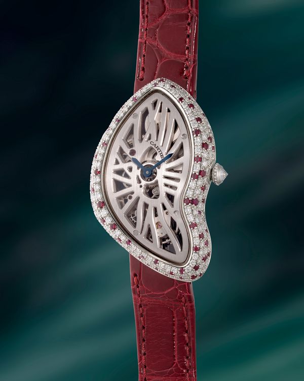 Lot 853: A 2017 Crash Squelette No. 1 in diamond-and-ruby-set platinum, included in the Phillips Hong Kong Watch Auction: XXII. Estimate: HK$1,000,000 - 2,000,000