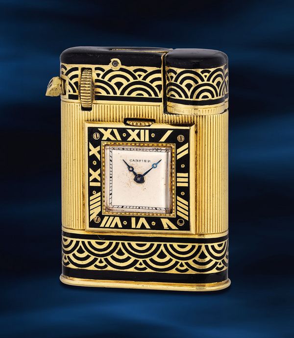 cartier art deco lighter clock