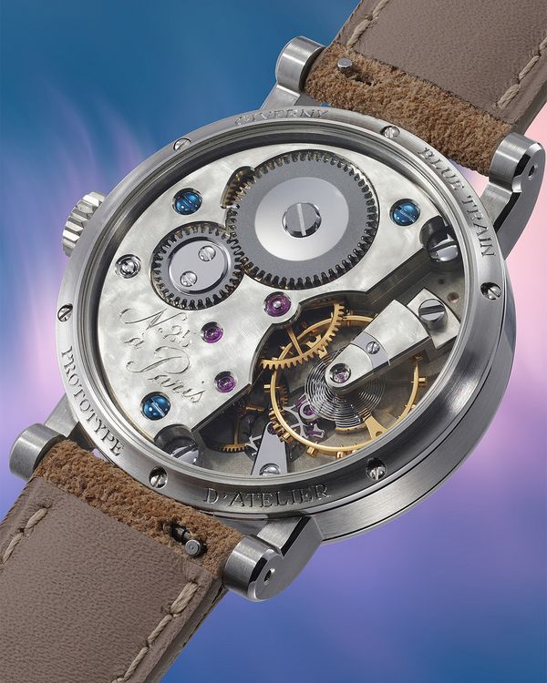Lot 101: Auffret Paris: Giverny "Prototype" Blue Train that will be offered at the Phillips Geneva Watch Auction: XXIII. Estimate: CHF 60,000 - 120,000