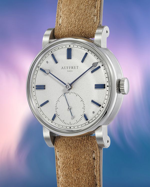 Lot 101: Auffret Paris: Giverny "Prototype" Blue Train that will be offered at the Phillips Geneva Watch Auction: XXIII. Estimate: CHF 60,000 - 120,000