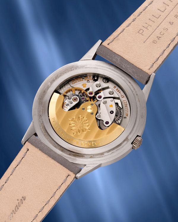 Lot 1097: A 1972 Patek Philippe Ref. 3448 Padellone “Tokyo White” in 18k white gold, included in the Phillips Hong Kong Watch Auction: XXII. Estimate: HKD $6,000,000–12,000,000