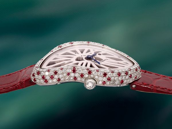 Lot 853: A 2017 Crash Squelette No. 1 in diamond-and-ruby-set platinum, included in the Phillips Hong Kong Watch Auction: XXII. Estimate: HK$1,000,000 - 2,000,000