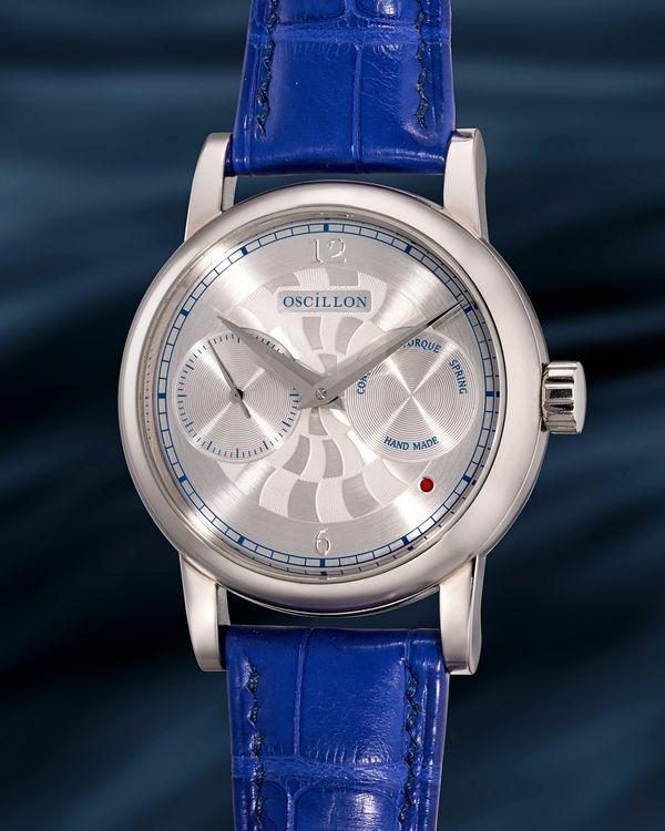 Lot 878: A circa 2022 Oscillon L’instant de Vérité in platinum, included in the Phillips Hong Kong Watch Auction: XXII. Estimate: HKD $800,000 - 1,600,000