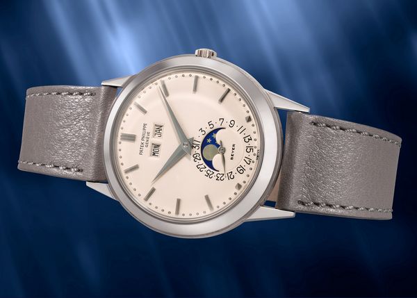 Lot 1097: A 1972 Patek Philippe Ref. 3448 Padellone “Tokyo White” in 18k white gold, included in the Phillips Hong Kong Watch Auction: XXII. Estimate: HKD $6,000,000–12,000,000