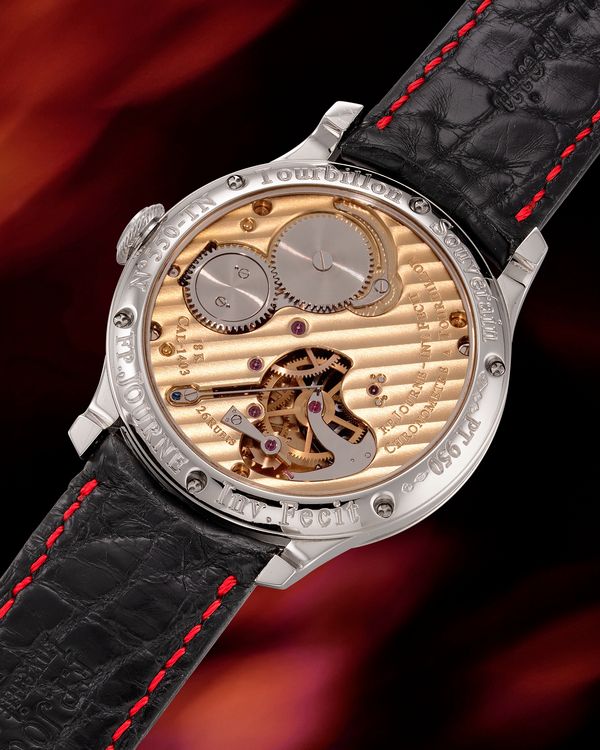 Lot 895: A one-of-five F.P. Journe Tourbillon Souverain, “Chine 2010 38” in platinum to commemorate the opening of the brand’s Beijing boutique, included in the Phillips Hong Kong Watch Auction: XXII. Estimate: in Excess of HKD $7,800,000