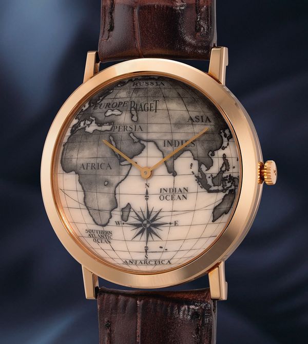Lot 969: A circa 2016 Piaget Ref. GOA39151 Altiplano Scrimshaw in 18k pink gold, included in The Phillips Hong Kong Watch Auction: XXII. Estimate: HK$150,000–300,000