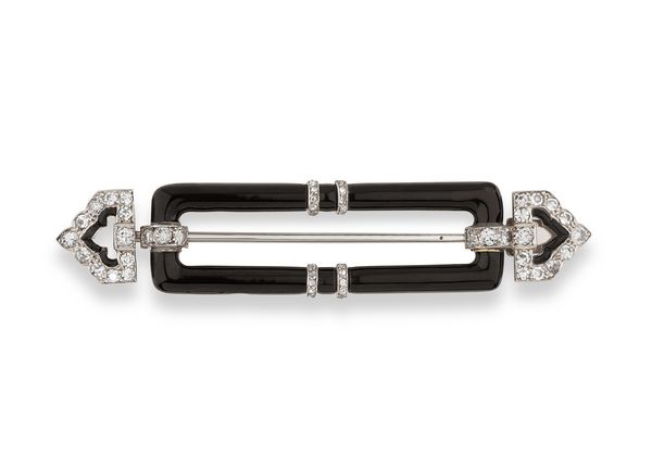 Cartier, Onyx and diamond jabot brooch.