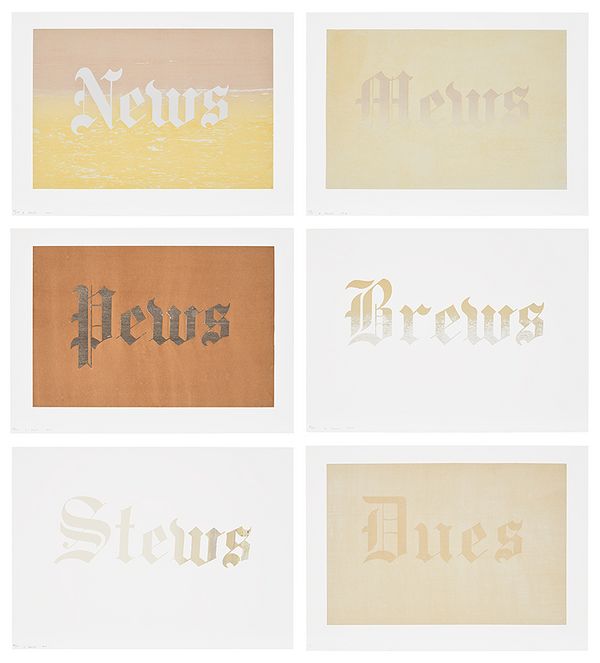 Ed Ruscha, News, Mews, Pews, Brews, Stews & Dues