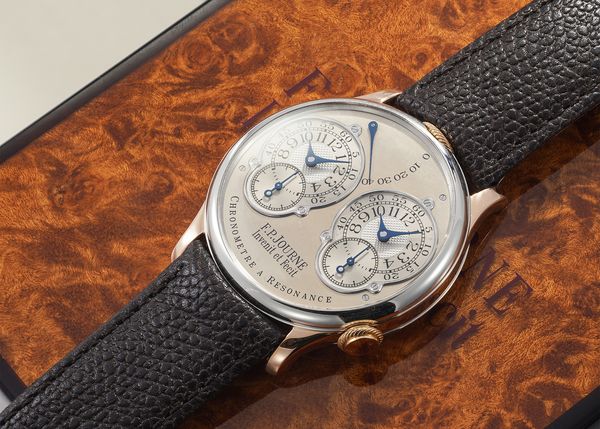 A circa 2000 F.P. Journe Chronomètre à Résonance ‘Souscription,’ No. 18, in platinum and 18k pink gold, that's included in the Phillips Geneva Watch Auction: XXIII.