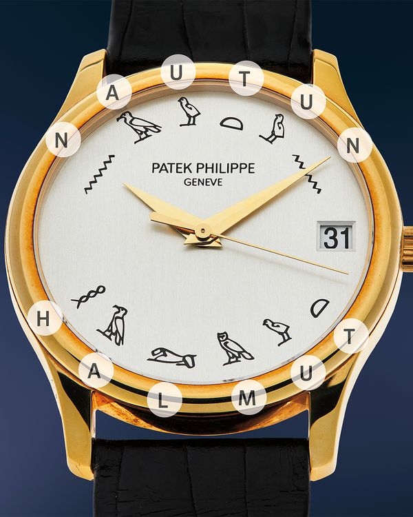 2002 Patek Philippe Ref. 3998J-013 in 18k yellow gold with hieroglyph dial that is included in the Phillips Geneva Watch Auction: XXIII.