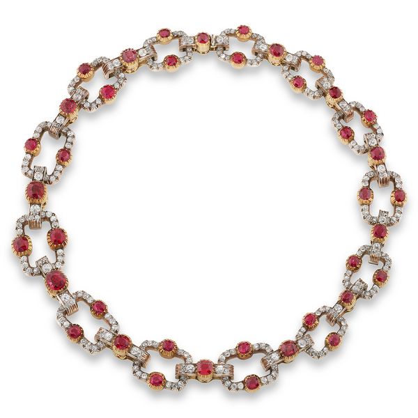 19th century style necklace with spinels and diamonds
