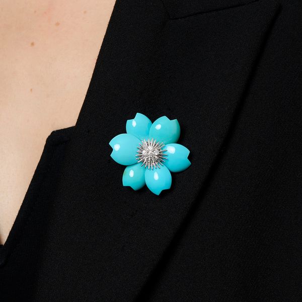 2000s-era Van Cleef & Arpels turquoise and diamond brooch 'Rose de Noël'