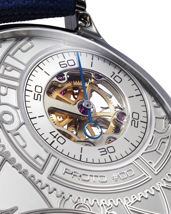 Lot 100: Lederer Central Impulse Chronometer Inverto “Prototype 00” in Steel that will be offered at the Phillips Geneva Watch Auction: XXIII. Estimate: CHF 60,000 - 120,000