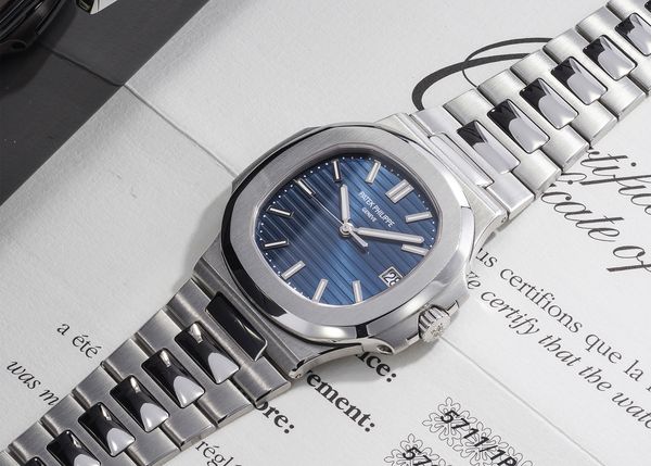 Lot 169: A 2013 Patek Philippe Nautilus Ref. 5711/1P-010 in platinum that's included in the Phillips Geneva Watch Auction: XXIII. Estimate: CHF 200,000 - 400,000