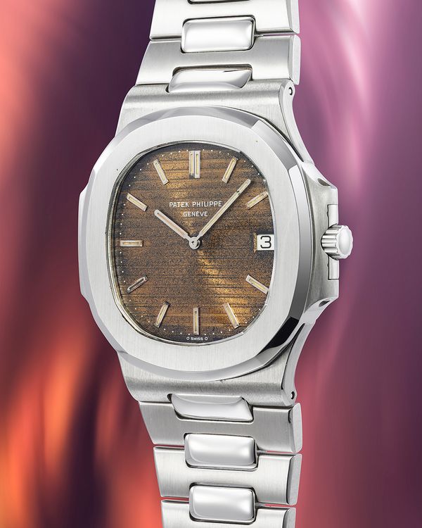 Lot 16: A 1977 Patek Philippe Nautilus Ref. 3700 in stainless steel with 'tropical' dial that's included in the Phillips Geneva Watch Auction: XXIII. Estimate: CHF 70,000 - 140,000