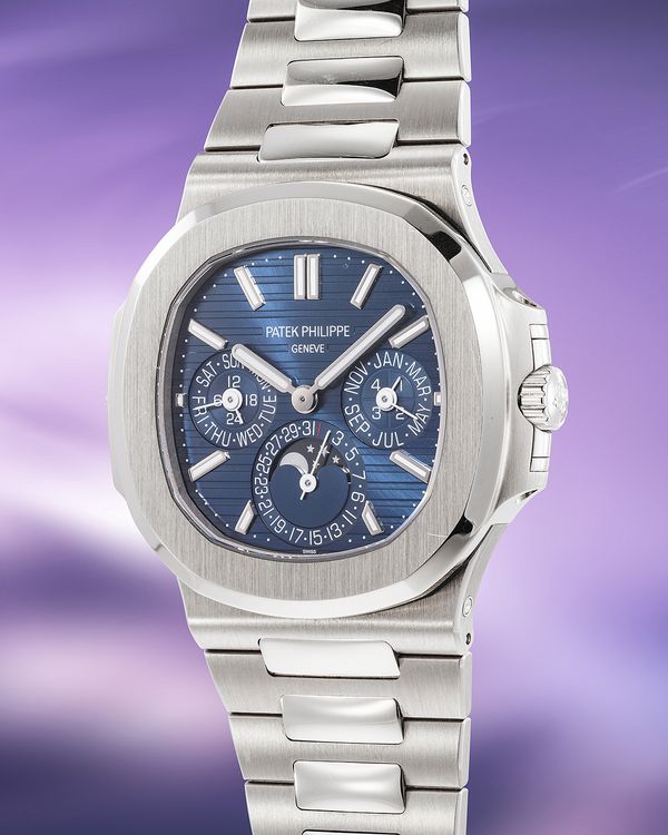 A 2021 Patek Philippe Nautilus Perpetual Calendar Ref. 5740/1G-001 in 18k white gold that's included in the Phillips Geneva Watch Auction: XXIII
