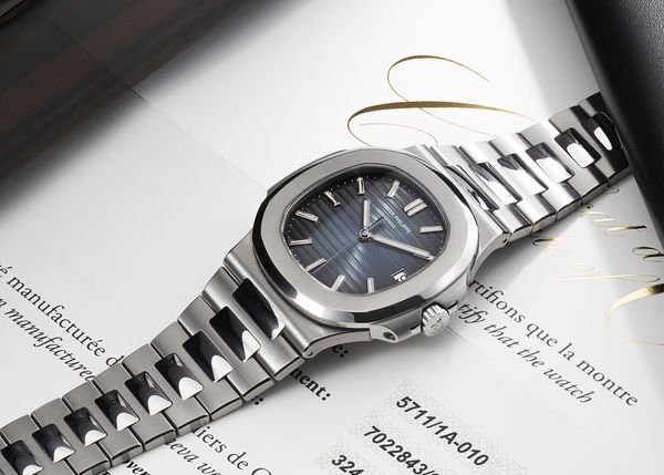 Lot 120: A 2016 Patek Philippe Nautilus Ref. 5711/1A-010 in stainless steel that's included in the Phillips Geneva Watch Auction: XXIII. Estimate: CHF 40,000 - 80,000
