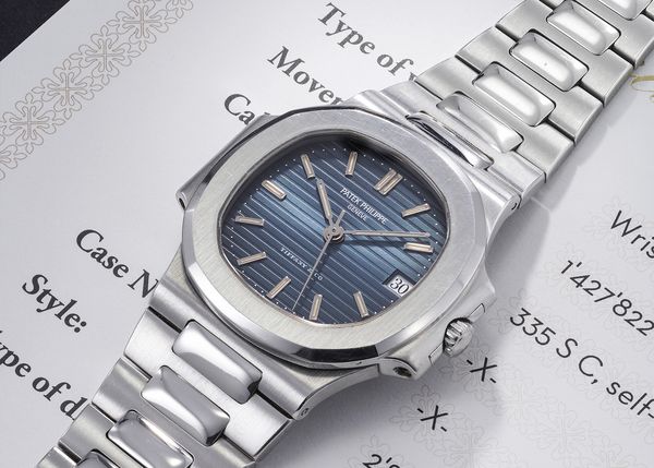 Lot 194: A 1989 Patek Philippe Nautilus Ref. 3800/1 in stainless steel with Tiffany & Co.-signed dial, included in the Phillips Geneva Watch Auction: XXIII. Estimate: CHF 24,000 - 48,000