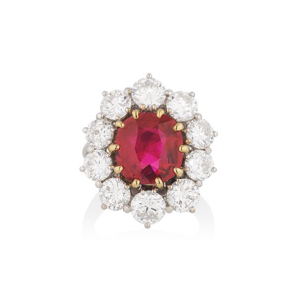 Burmese ruby and diamond ring weighing 4.95 carats, no heat.