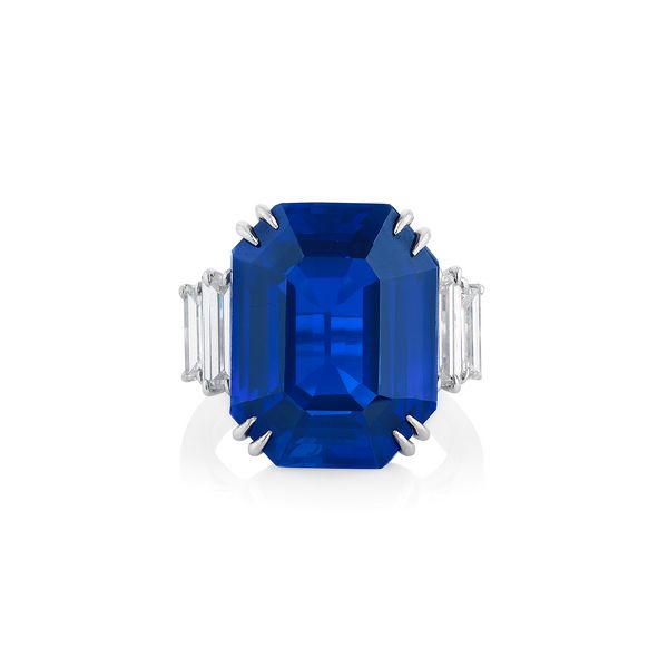 Kashmir sapphire and diamond ring weighing 18.09 carats, no heat.