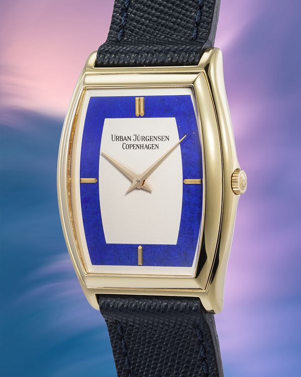 A circa 1990 Urban Jürgensen Reference 6 in 18k yellow gold with lapis lazuli dial that is included in the Phillips Geneva Watch Auction: XXIII.