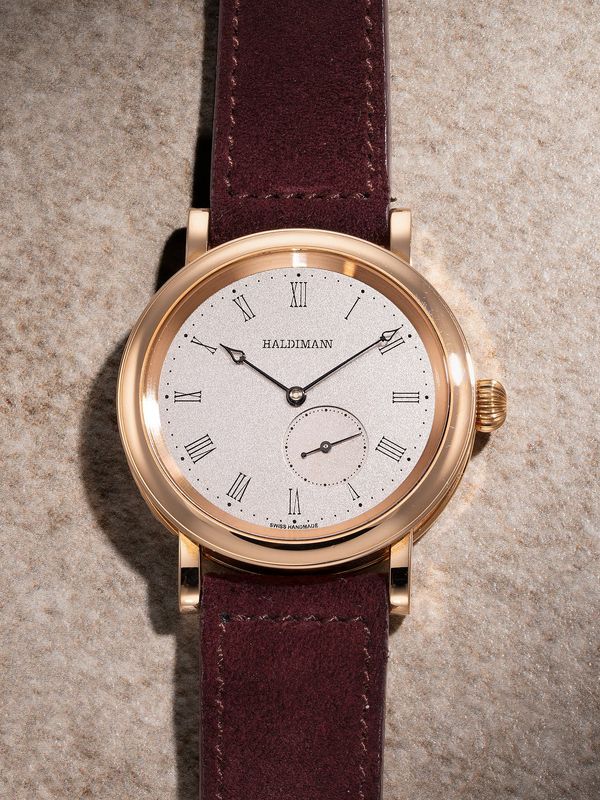 Lot 844: A circa 2020 Haldimann Ref. H11/12 Central Balance in 18k pink gold, included in The Phillips Hong Kong Watch Auction: XXII. Estimate: HK$400,000–800,000