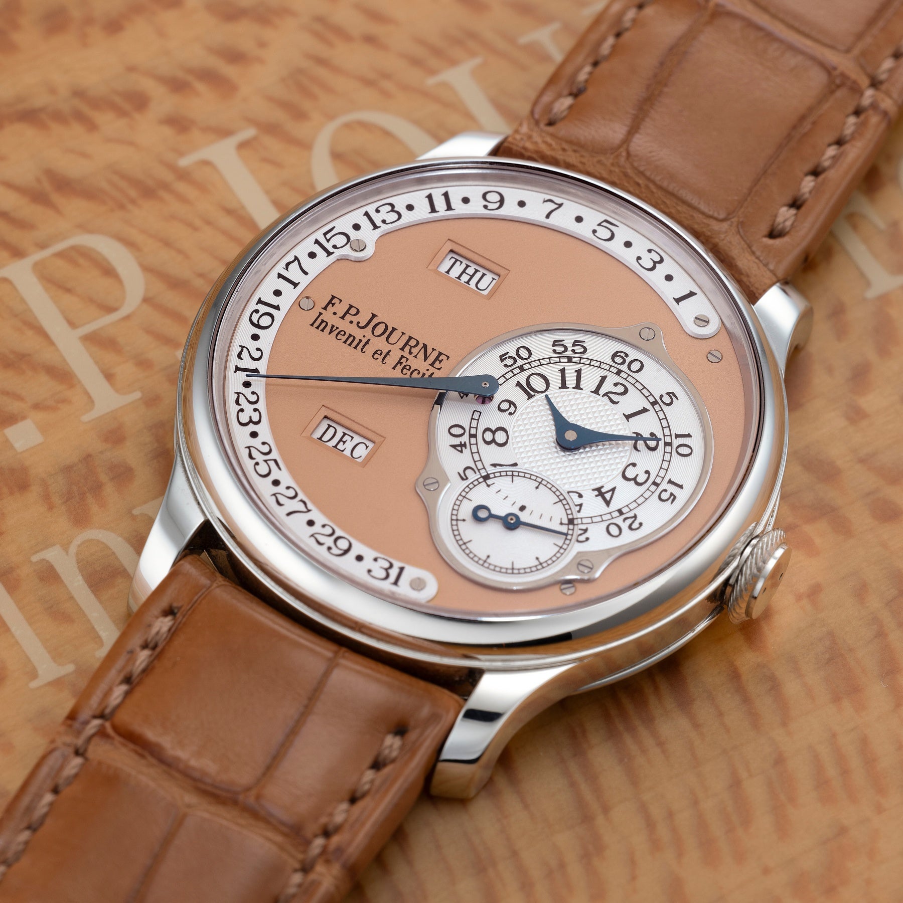 A 2007 F.P. Journe Octa Calendrier in platinum, available at Perpetual Hong Kong. 