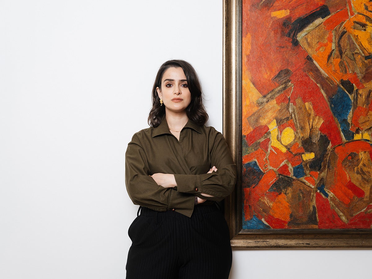Yassaman Ali with Maqbool Fida Husain’s Untitled, 1974. Modern & Contemporary Art Evening & Afternoon Sale, London. 