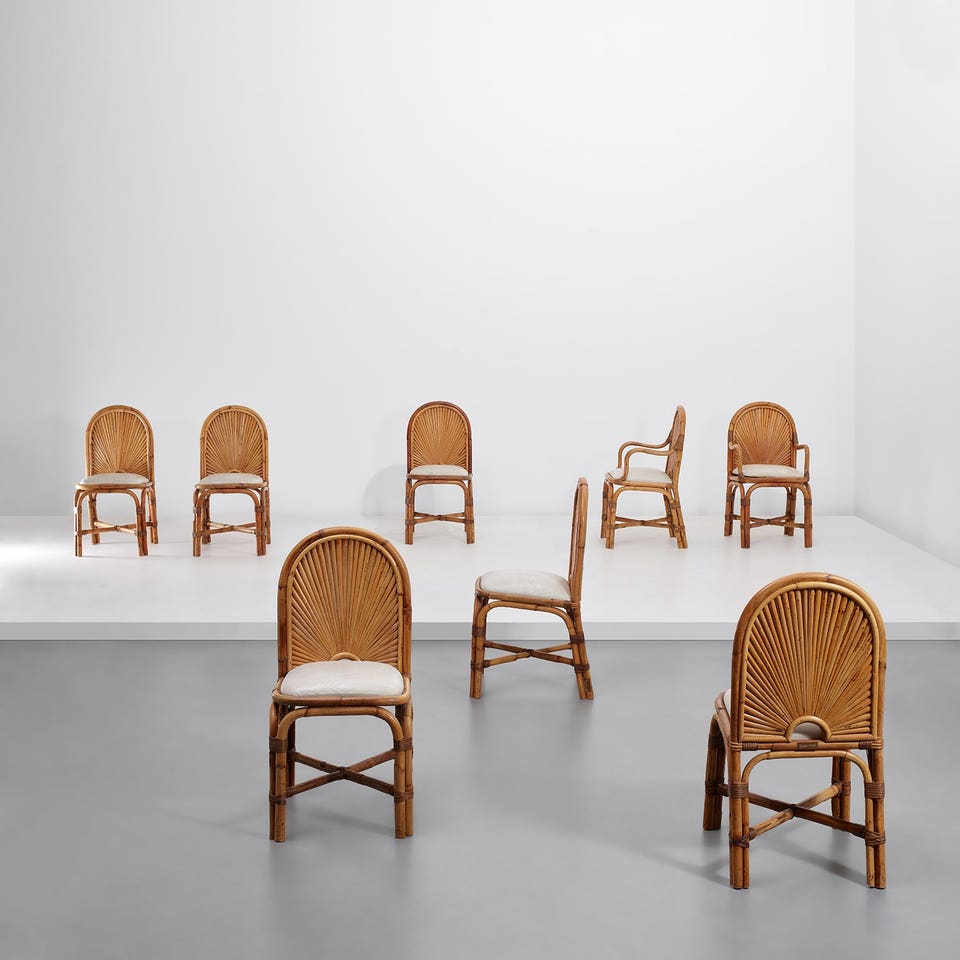 Gabriella Crespi Set of eight dining chairs, from the 'Rising Sun' series
