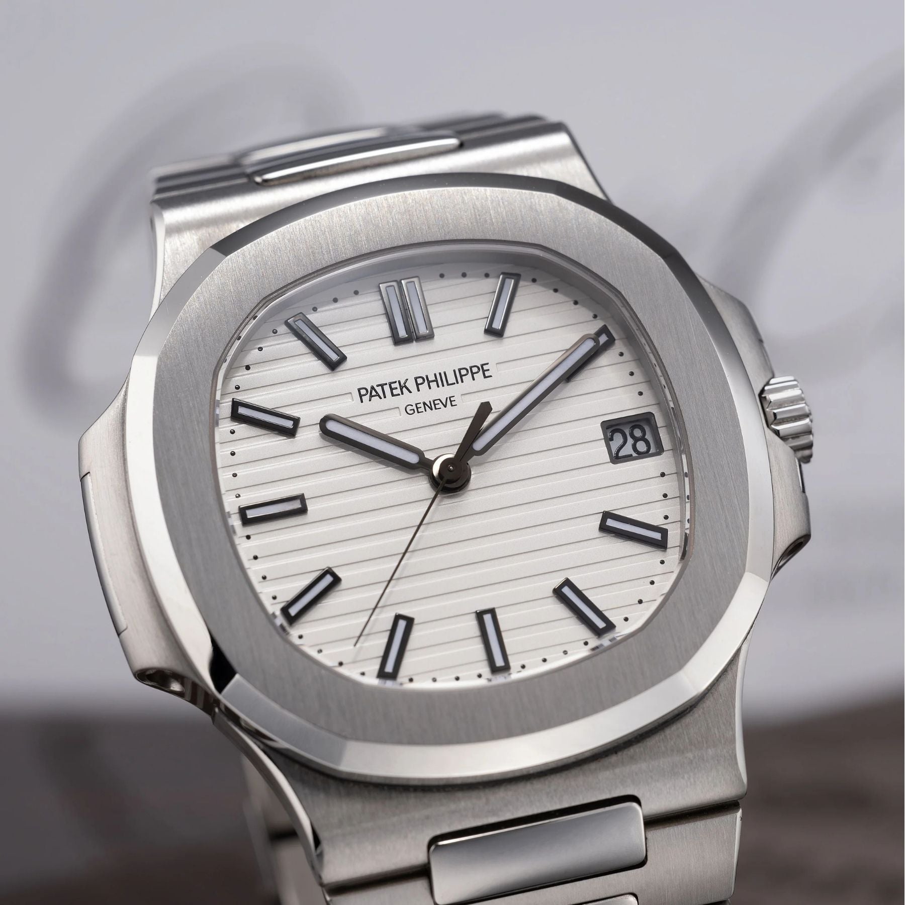The Patek Philippe Nautilus Ref. 5711/1A-011with white dial, available from Phillips Perpetual.