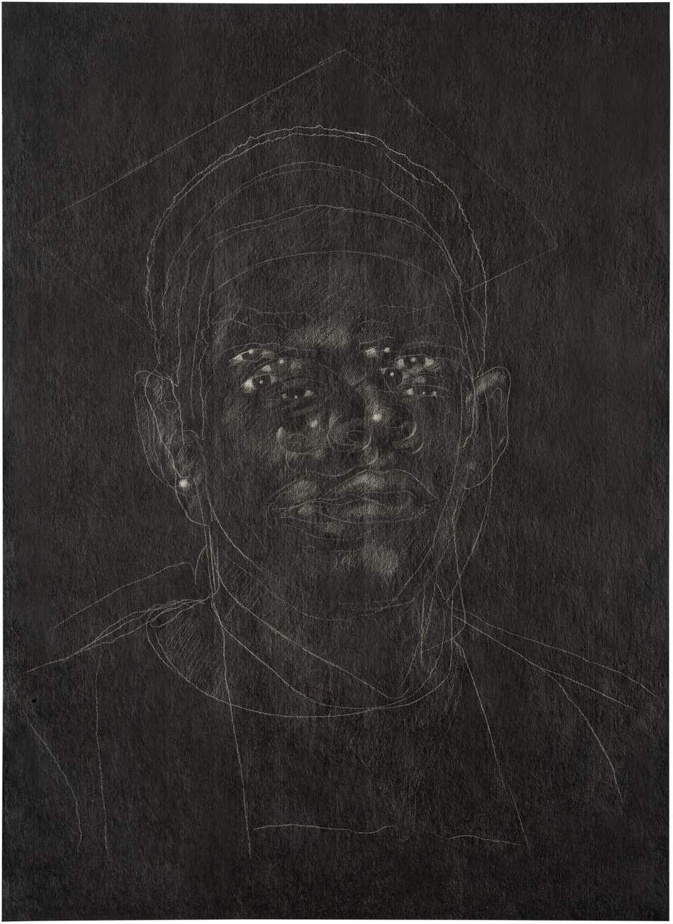 Titus Kaphar Asphalt and Chalk, Michael Brown, Sean Bell, Amadou Diallo, Trayvon Martin, 2014.