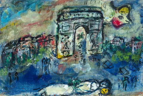 Marc Chagall Amoureux à l'Arc de Triomphe. For sale at Phillips auction Paris October 2026