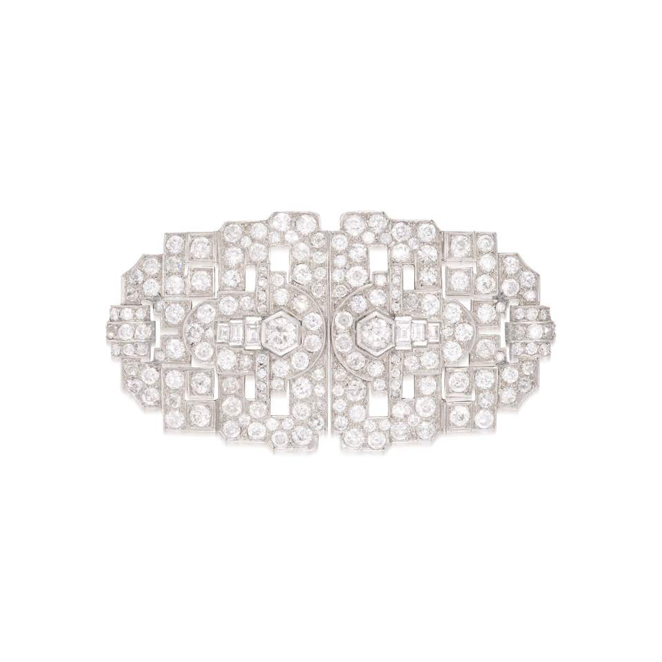 Art Deco diamond double clip brooch