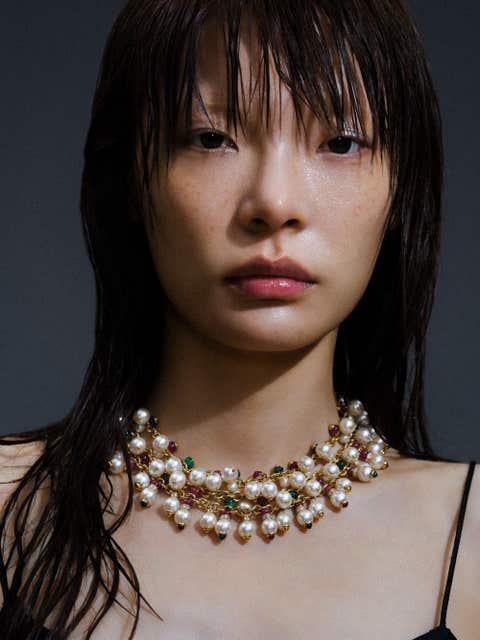 Bulgari Cultured pearl, ruby, emerald and diamond necklace, Phillips Hong Kong Jewels Auction