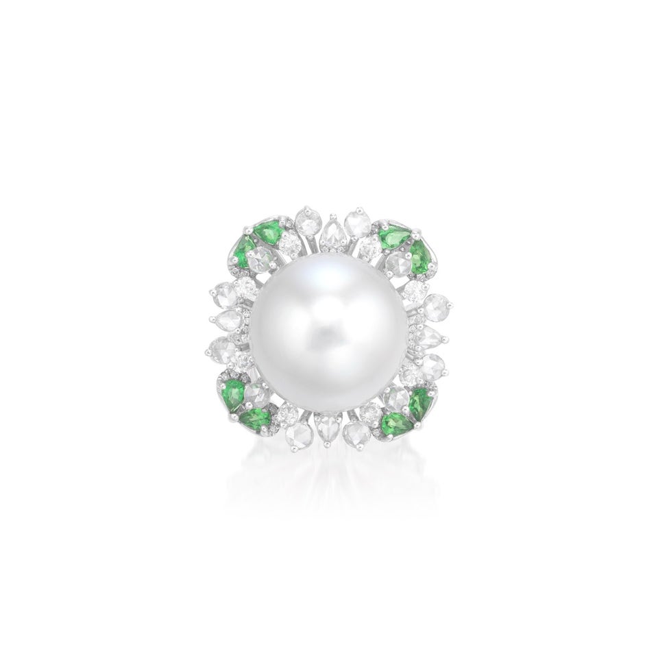 Cultured pearl, diamond and tsavorite garnet ring/pendant combination HKD 20,000 - 30,000 Phillips Hong Kong Jewels Online Auction