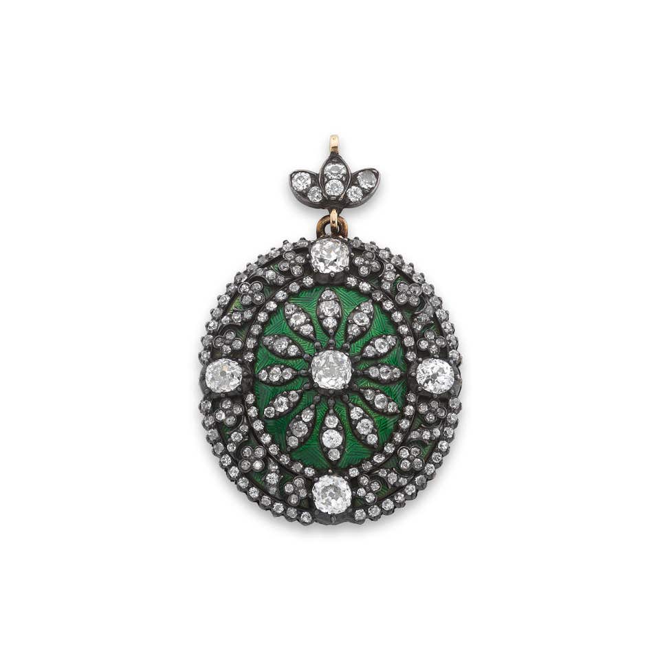 Lot 333: Diamond and enamel pendant, 19th century. The Geneva Jewels Auction: VII.