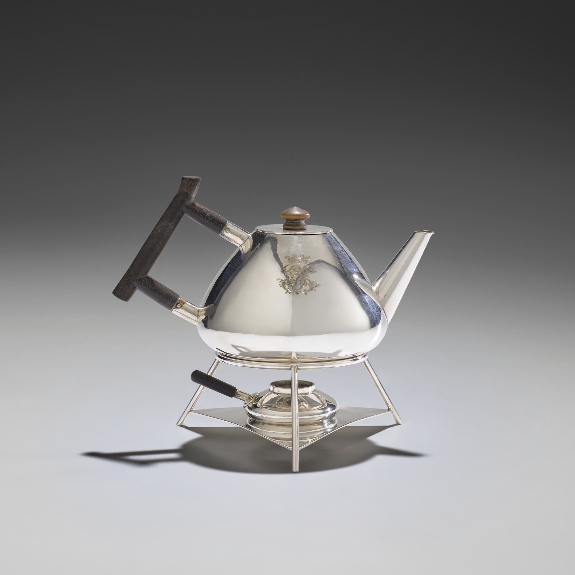 CHRISTOPHER DRESSER, Tea kettle on stand, 1878